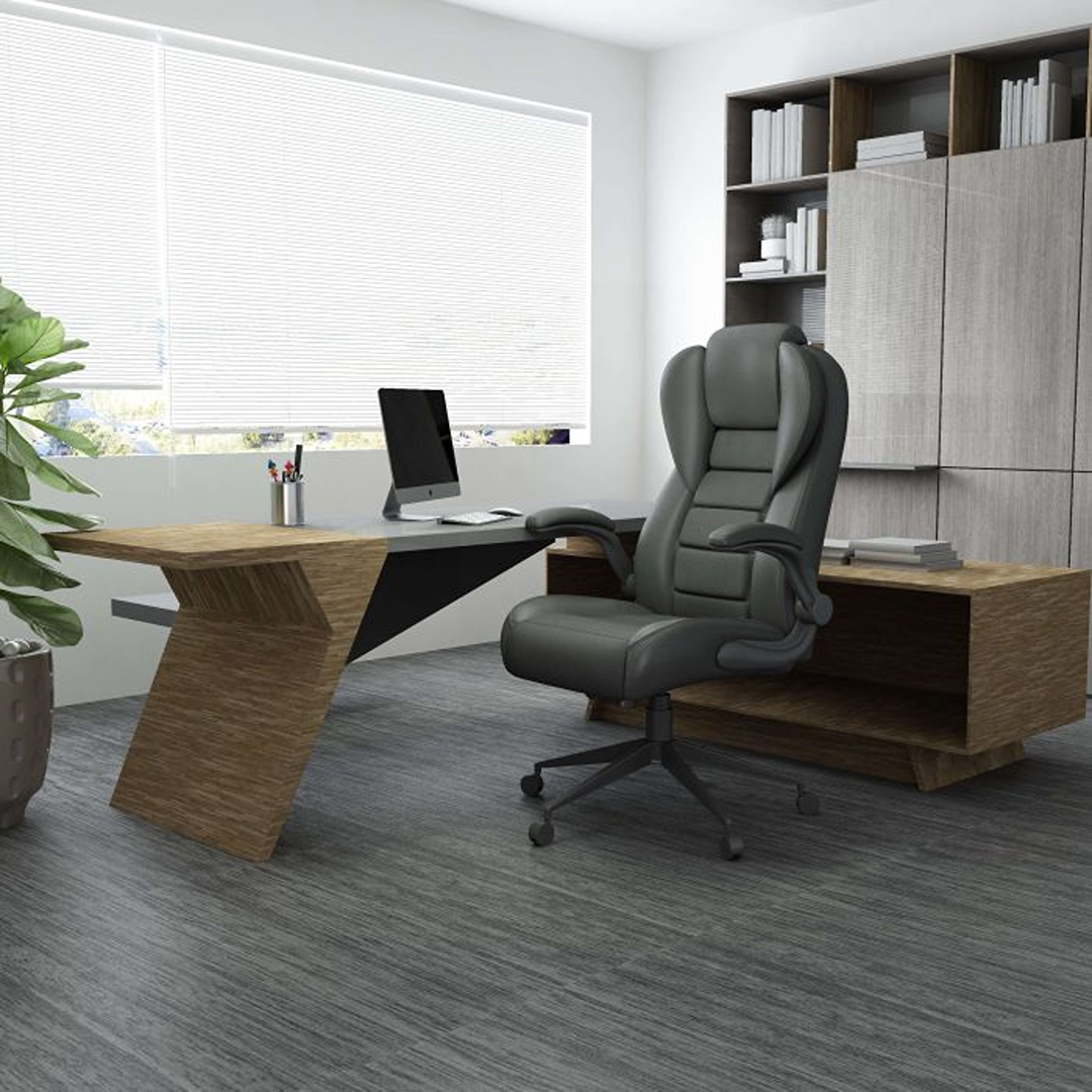 Boss Executive High Back Caressoftplus Vinyl Flip Arm Chair - Image 4